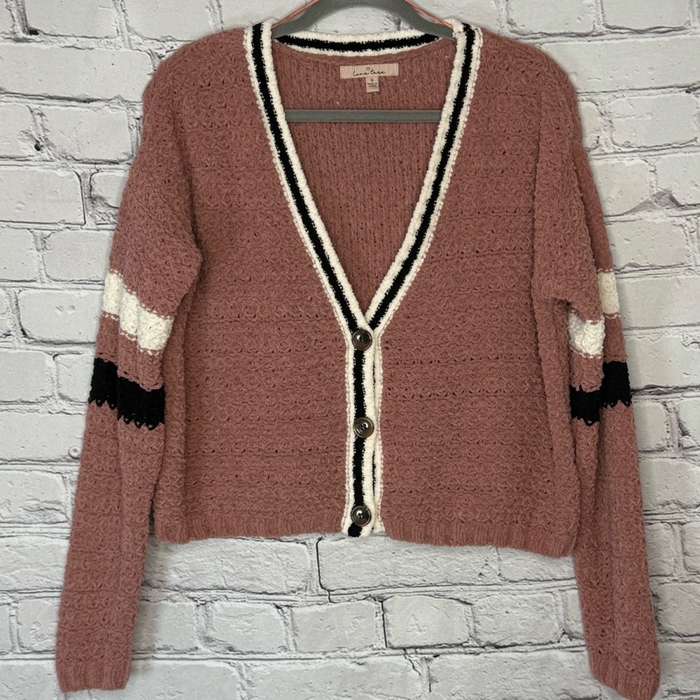 LOVE TREE Women’s Soft, Slouchy Fit V-neck long Sleeves Button-up knit cardigan